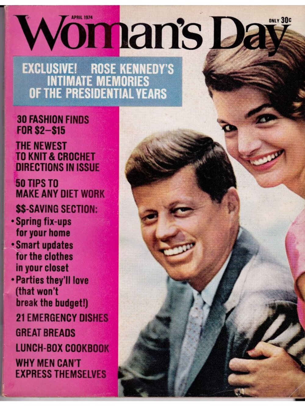 1974 Woman's Day Magazine JFK Jackie Kennedy Rose Kennedy Vintage Ads April